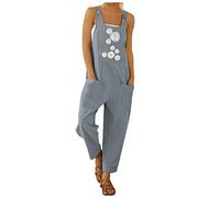 YIzdegg - Mono de una pieza para mujer, estampado floral, verano, con bolsillos, tirantes ajustables, ropa de jardín, ropa de trabajo de manga ancha, pantalones con tirantes, transpirable, mono de