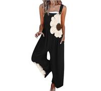 YIzdegg Mono de verano largo con estampado floral para mujer, informal, suelto, pantalones de verano, monocolor, cómodo, sin mangas, pierna ancha, con bolsillos, mono de verano, ligero, pantalones de