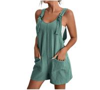 YIzdegg - Mono de verano para mujer, corto, con bolsillos, mangas largas, de algodón y lino, elegante, ligero, de una pieza, con tirantes, pantalones cortos de moda, con bolsillos, para trabajo
