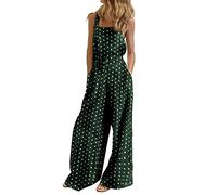 YIzdegg Mono de verano para mujer, estampado de lunares, sin mangas, de pierna ancha, mono suave y transpirable, con botón lateral, suelto con bolsillos, verde, M