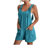 YIzdegg Mono de verano para mujer, pantalones cortos de peto, informal, sin mangas, mono de algodón y lino, pantalones cortos elegantes y ligeros, pantalones cortos de trabajo con bolsillos, mono