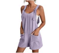 YIzdegg Mono de verano para mujer, pantalones cortos de peto, informal, sin mangas, mono de algodón y lino, pantalones cortos elegantes y ligeros, pantalones cortos de trabajo con bolsillos, mono