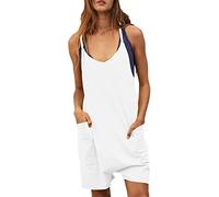 YIzdegg Mono holgado para mujer corto - peto sin mangas, mono de verano con bolsillos, mono ligero, transpirable, monocolor, corte holgado, pantalones con tirantes, Blanco, XL