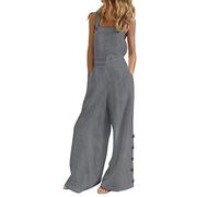 YIzdegg Pantalones de peto para mujer, de pierna ancha, botón lateral, sueltos, rectos, sin mangas, transpirable, con tirantes ajustables, con bolsillos grandes, chándal de verano, pantalones de