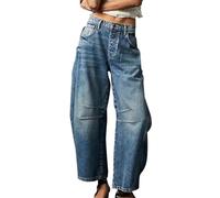 YIzdegg Pantalones vaqueros holgados para mujer, elásticos para mujer, pantalones vaqueros medios, pantalones vaqueros de barril, vintage, pantalones vaqueros para mujer, pantalones vaqueros holgados