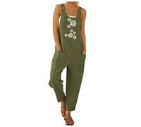 YIzdegg Peto de flores para mujer, verano, con bolsillos, mono con tirantes ajustables, ropa de trabajo, pantalones de trabajo de pierna ancha, pantalones de trabajo transpirables, sin mangas, vestido