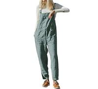 YIzdegg Peto de verano para mujer con bolsillos, pantalones con tirantes, elegantes monos monocromáticos, sin mangas, holgados, pierna ancha, pantalones clásicos, suaves y transpirables, verde, M