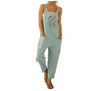 YIzdegg Peto de verano para mujer, diseño floral, ropa de trabajo, cómodo, elástico, para embarazo, jardín, peto para disfraz, pantalones de trabajo, sin mangas, mono transpirable, azul, L
