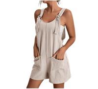 YIzdegg Peto para mujer, mono corto de verano, sin mangas, muselina, ligero y aireado, holgado, pierna ancha, puente con bolsillos, mameluco con tirantes ajustables, Blanco, XL