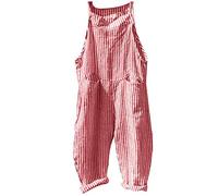 YIzdegg Peto para mujer, pantalones de verano a rayas, elegantes monos sin mangas, pantalones de trabajo holgados de pierna ancha, tirantes ajustables, mameluco con bolsillos grandes, playsuits para