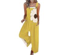 YIzdegg Peto para mujer, transpirable, de verano, con estampado floral, monos informales, sueltos, pantalones de jardín, ropa de trabajo, sin mangas, pierna ancha, pantalones de peto para disfraz