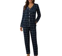 YIzdegg Pijama para mujer de invierno con botones, juego de pijamas de manga larga, juego de dos piezas con pantalones de pijama y camiseta, informal, cintura elástica, ropa de dormir, ropa de estar
