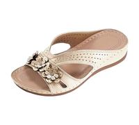 YIzdegg Sandalias de cuña para mujer, de piel, ultra cómodas, ligeras, transpirables, para verano, con soporte para arco, sandalias de tacón abierto, adaptables para verano y playa, caqui, 38