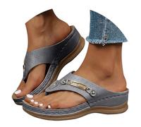 YIzdegg Sandalias de dedo para mujer, de piel, antideslizantes, suaves, ortopédicas, ligeras, cómodas sandalias de verano, sandalias de senderismo, zapatos casuales para vacaciones, Gris Ceniza Claro