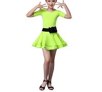 YIzdegg Vestido de ballet latino para niña, vestido de fiesta, danza, bailar, trajes de baile, 3 piezas, vestido con cinturón, niños niñas 128, verde, 3-4 años