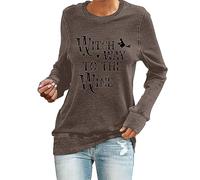 YIzdegg Witch Way to The Wine Shirt Halloween Sweatshirt Halloween Wine Shirt Weintrinker Geschenk Halloween Shirts Weiß Tunika, café, S