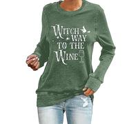 YIzdegg Witch Way to The Wine Shirt Halloween Sweatshirt Halloween Wine Shirt Weintrinker Geschenk Halloween Shirts Weiß Tunika, verde, S