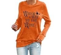 YIzdegg Witch Way to The Wine Shirt Halloween Sweatshirt Halloween Wine Shirt Weintrinker Geschenk Halloween Shirts Weiß Tunika, naranja, S
