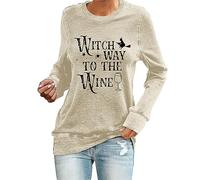 YIzdegg Witch Way to The Wine Shirt Halloween Sweatshirt Halloween Wine Shirt Weintrinker Geschenk Halloween Shirts Weiß Tunika, beige, S