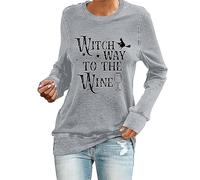 YIzdegg Witch Way to The Wine Shirt Halloween Sweatshirt Halloween Wine Shirt Weintrinker Geschenk Halloween Shirts Weiß Tunika, gris, S