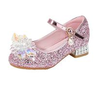 YIzdegg Zapatos de noche para niños, niñas, princesas, zapatos con purpurina, zapatos de vestir con lazo de perlas y diamantes de imitación, zapatos de tacón elegantes con tacón Mary Jane, Rosa., 31