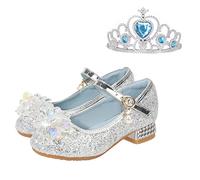 YIzdegg Zapatos de noche para niños, niñas, princesas, zapatos con purpurina, zapatos de vestir con lazo de perlas y diamantes de imitación, zapatos de tacón elegantes con tacón Mary Jane, gris, 30 EU