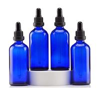YIZHAO Azul Frasco Cuentagotas Cristal 100ml, con Goteros Cuentagotas Cristal, para Aceite Esencial, Laboratorio, Aromaterapia, Fragancia, Masaje, Cosméticos, Viajes - 4Pcs