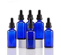 YIZHAO Azul Frasco Cuentagotas Cristal 50ml, con Goteros Cuentagotas Cristal, para Aceite Esencial, Laboratorio, Aromaterapia, Fragancia, Masaje, Cosméticos, Viajes - 6Pcs