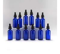 YIZHAO Azul Frasco Cuentagotas Cristal 50ml, con Goteros Cuentagotas Cristal, para Aceite Esencial, Laboratorio, Aromaterapia, Fragancia, Masaje, Cosméticos, Viajes - 12Pcs