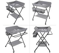 YIZHE Mueble Cambiador Bebe Plegable y Portátil, Altura Ajustable, Bañera Cambiador con Patrón de Jirafa,Cambiador bebe Mueble,Cambiador bebe,80 * 66 * 98cm (Gris)