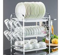 Yizhe Rejilla para Platos, escurridor de Platos de 3 Niveles, Rejilla para escurrir, 42 * 25 * 49cm Tres Capas Tres Platos Escurridor de Platos de Cocina (Jaula para Palillos + Portavasos)