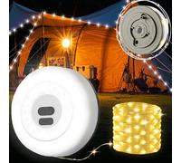 Yizhet Cadena de Luces para Camping 2 en 1, 10M 100 Led Blanco Cálida de 3 Modos, Impermeable IPX4, Luz de Campamento Enrollable Recargable USB para Tienda de Campaña Acampar Jardín