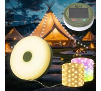 Yizhet Cadena de Luces para Camping Solar 2 in 1, 10M 100 Led Blanco Cálida y Colorido Enrollable, 9 Modos, Cargable USB y Solar, Impermeable IPX4 para Campamento Tienda de Campaña Acampar Jardín