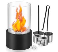 Yizhet Chimenea de Mesa de Bioetanol, Llama Regulable y Cilindro de Vidrio, Piedras Decorativas, 2 x Recipiente de Combustión, Portatil para Interior y Exterior, Salón, Balcón, Jardín