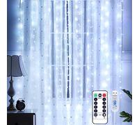 Yizhet Cortina de Luces 3m x 3m, 300 LED Luces Cortina Navidad por USB, Blanca Frío, 8 Modos con Mando, Timer, Impermeable IP65 para Ventana, Habitación, Navideño, Fiestas, Bodas