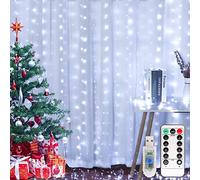 Yizhet Cortina de Luces 3m x 3m, 300 LED Luces Cortina Navidad por USB, en Filo de PVC, Blanca Frío, 8 Modos con Mando, Timer, Impermeable IP65 para Ventana, Habitación, Navideño, Fiestas, Bodas