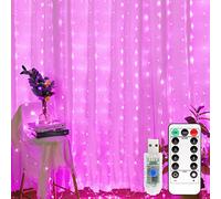 Yizhet Cortina de Luces 3m x 3m, 300 LED Luces Cortina Navidad por USB, Rosa, 8 Modos con Mando, Timer, Impermeable IP65 para Ventana, Habitación, Navideño, Fiestas, Bodas