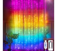 Yizhet Cortina de Luces LED 3mx3m, Luces de Cadena para Cortina, 300 LED Luces Cortina Navidad, 8 Modos Luz de Cortina IP65 Impermeabile para Decoración Bodas, Ventana, Fiestas, Navidad (Arcoíris)