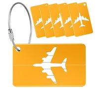 Yizhet Etiquetas para Equipaje, Identificador Maletas Viaje Aluminio, 6 Piezas Etiquetas para Maletas de Viaje, Etiquetas de Equipaje para Maletas con Anillos de Acero (Oro)