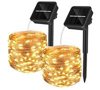 Yizhet Guirnaldas Luces Exterior Solar, 2 Piezas 10M 100 LED Cadena de Luces Solares 8 Modos Luces Alambre Solar Impermeable Guirnaldas Luminosas Solar para Jardines, Bodas, Navidad (Blanco Cálido)