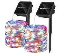 Yizhet Guirnaldas Luces Exterior Solar, 2 Piezas 10M Cadena de Luces Solares 8 Modos Luces Navidad Exterior Solares Impermeable 100 LED Luces Alambre Solar para Jardines, Balcón, Bodas (Multicolor)