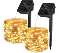 Yizhet Guirnaldas Luces Exterior Solar, 2 Piezas 15+2M 150 Led Cadena de Luces Solares, 8 Modos, Impermeable IP65, Luz Blanca Cálida, Total 34M 400 Led para Navidad, Bodas, Terraza, Patio, Jardines