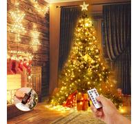 Yizhet Luces Árbol de Navidad con Estrella, 16 x 2m Cadena de Luces, 400 Led Blanco Cálido con 8 Modalità, Mando y Timer, Impermeable IP44, Cascada de Luz para Arbol Navidad 1,5 a 2,5m