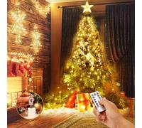 Yizhet Luces Árbol de Navidad con Estrella, 8 x 2m Cadena de Luces, 280 Led Blanco Cálido con 8 Modalità, Mando y Timer, Impermeable IP44, Cascada de Luz para Arbol Navidad 1,5 a 2,5m