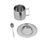 YIZISECCE 3 unids/set juego de tazas de café aisladas tazas de doble pared de acero inoxidable taza de té de la leche con juego de cuchara y platillo (Traje europeo doble capa-280ML)