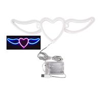 YIZISECCE Luz de neón en forma de corazón, señal de neón con alas en forma de corazón de doble potencia, ahorro de energía segura, para boda del Día de San Valentín (Blu-ray + luz rosa)