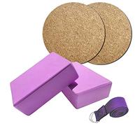 Yizisecce para el conjunto de equipos de yoga de 5 piezas, bloques de yoga EVA, correa de estiramiento de algodón, almohadilla de rodilla de yoga sin deslizamiento para ejercicio (Púrpura)
