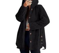 YIZITU 2. Thermal Windproof Fleece Coat for Women Hooded Winter with Button Closure Warm Women's Fuzzy Fleece Hooded Fall Winter Button Up Warm Outerwear Coats