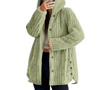 YIZITU 2. Thermal Windproof Fleece Coat for Women Hooded Winter with Button Closure Warm Women's Fuzzy Fleece Hooded Fall Winter Button Up Warm Outerwear Coats