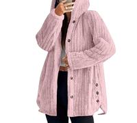 YIZITU 2. Thermal Windproof Fleece Coat for Women Hooded Winter with Button Closure Warm Women's Fuzzy Fleece Hooded Fall Winter Button Up Warm Outerwear Coats